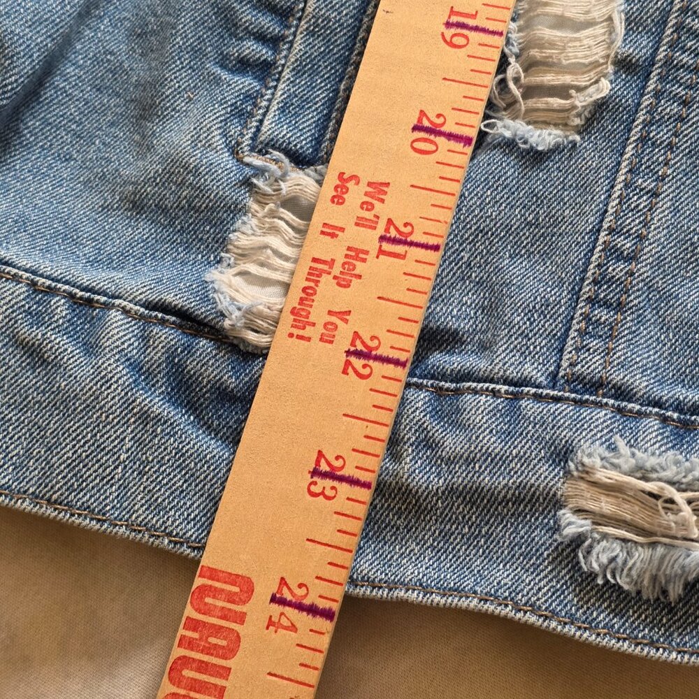 Highway Jeans Button-Up Distressed Denim Jacket Grunge Blue Wash Y2K SZ L - Picture 8 of 12